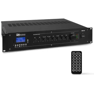 Power Dynamics PRM120 PA Endstufe - Verstärker für Lautsprecher und Musikanlagen, 100 Volt System, 120 Watt PA Verstärker, Bluetooth, MP3-Player, USB, SD, 2x Mic, Soundverstärker
