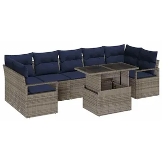 vidaXL Gartensofa-set 8 stk. 7-Sitzanzahl Grau und Marineblau - Grau