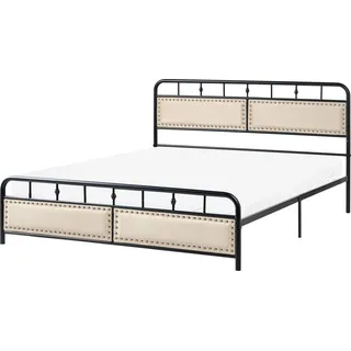 BELIANI Bett Schwarz Metall mit Polsterkopfteil Silberne Nieten Metallrost 160x200 cm Modernes Design Schlicht Schlafzimmer Doppelbett Metallbett - Schwarz, Beige