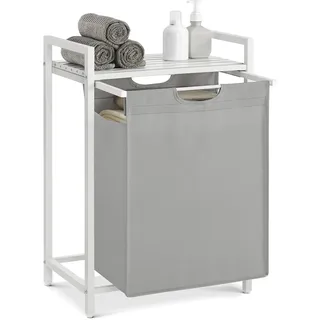 VASAGLE Wäschekorb, Wäschesammler mit Ablage, Wäschebox, Wäschesack aus Oxford-Gewebe abnehmbar, Metallrahmen, 65 L, 50 x 33 x 72 cm, taubengrau-mattweiß BLH101W03