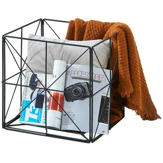 [en.casa] Zeitungskorb Temse , Schwarz , Metall , Quadratisch , 40x40x40 cm , Wohnzimmer, Kleinmöbel, Zeitungsständer