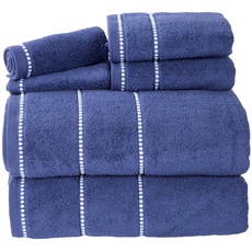 Lavish Home Luxuriöses Baumwoll-Handtuch-Set, schnell trocknend, Zero Twist und weich, 6-teiliges Set mit 2 Badetüchern, 2 Handtüchern und 2 Waschlappen (Marineblau/Weiß), 30,5 x 30,5 cm