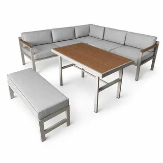 greemotion - Gartenlounge-Set Miami Aluminium-Holz-Optik inkl. Auflagen & Tisch 142x75x64,5 cm - Lounge-Set wetterfest - Für Garten & Terrasse - modern, grau