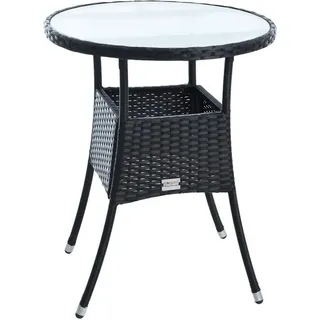 Beistelltisch Tisch Polyrattan Gartentisch Rattan Balkontisch Rund Schwarz - Schwarz