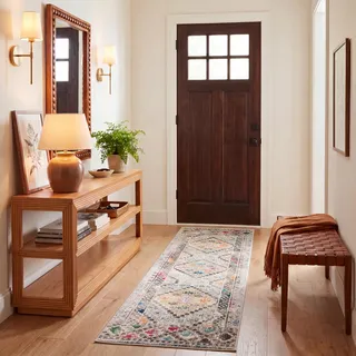 SAFAVIEH Boho Teppich für Wohnzimmer, Esszimmer, Schlafzimmer - Madison Collection, Kurzer Flor, Grau und Gelb, 61 X 244 cm
