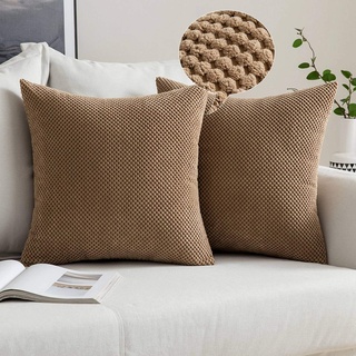 MIULEE 2er Set Granulat Kissenbezug Ananas Weiches Massiv Dekorativen Quadratisch Überwurf Kissenbezüge Kissen für Sofa Schlafzimmer 18"x18", 45 x 45 cm Braun