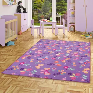 Snapstyle Kinder Spiel Teppich Schmetterling Lila 133x133cm
