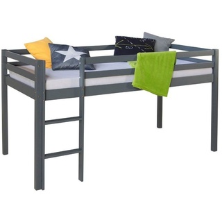 Homestyle4u Hochbett Spielbett Kinderbett 90x200 Grau Massiv Kiefer - Grau