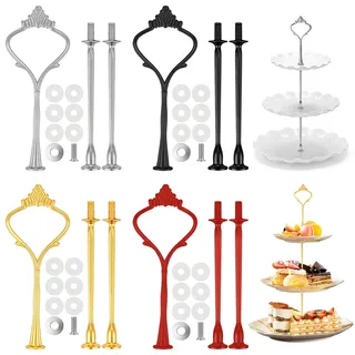 Leikedun 4 Stück Etageren Stangen Set, 3 Etagen Tortenständer für Mehrstöckige Torten, Lagige Etagere Stangen in Gold, Silber, Rot, Schwarz - Tortenpräsentation für Hochzeit Geburtstag Kuchen Buffet