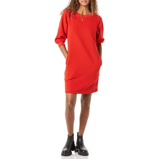 Amazon Essentials Damen-Sweatshirtkleid aus Fleece, Blousonärmel, Rundhalsausschnitt (erhältlich in Übergröße), Rot, Größe XL