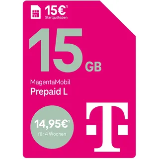 Telekom MagentaMobil Prepaid L mit 15 GB Highspeed-Volumen | 5G/LTE Max & Allnet Flat in alle dt. Netze | unverbrauchtes Datenvolumen weiter nutzen | EU Roaming & Hotspot Flat | 15 EUR Startguthaben