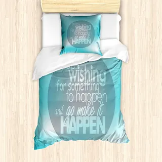 ABAKUHAUS motivational Mantele, Wise Wörter auf Blau, Milbensicher Allergiker geeignet mit Kissenbezügen, 135 cm x 200 cm - 80 x 80 cm, Blassblau, Grau, Weiß - Blau