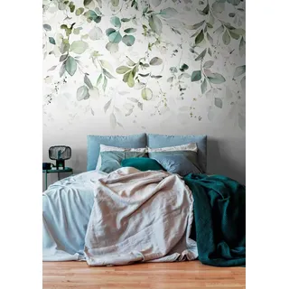 Livingwalls Fototapete Blumen in Grün, Blau, Weiß - hochwertige Vliestapete 399001 mit Motiv auf 3,71 m x 2,80 m - Made in Germany