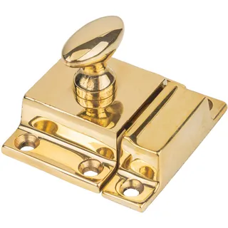 UA-101-LPB Schranktürriegel aus massivem Messing, klein, robust, 4,5 x 4,5 cm, federbelasteter Schranktürriegel mit ovaler Drehung, Vintage-Schrankbeschläge