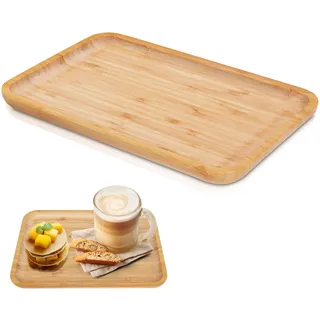 SenaiMy Bambus Tablett, Tablett Serviertablett, Servierbrett Holz, Holztablett Rund, Kaffeetablett, Küchentablett, Tablett Holz, Bambustablett, Servierplatte Holz für Pflanzen, Geschirr, Kosmetik