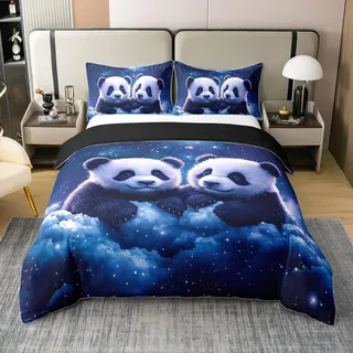 Loussiesd Panda Baumwolle Bettwäsche Set 220x240cm Kinder Cute Tier Bettbezug Set für Jungen Mädchen Cute Kawaii Bär Betten Raumdekoration Keine Füllung
