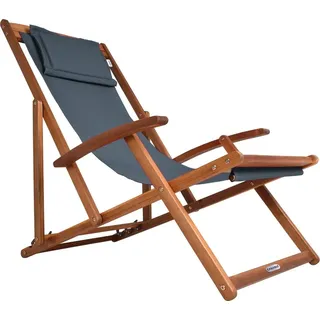 CASARIA® Sonnenliege Holz Wetterfest Klappbar Verstellbar 160kg Belastbar Armlehne Nackenkissen Garten Balkon Liegestuhl Akazie 94x94x60cm Anthrazit - Grau