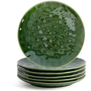 vicrays Keramik Speiseteller Set, 26,7 cm, rund, mikrowellen-, ofenfest, spülmaschinenfest, kratzfest, Porzellan geriffelt, geeignet für Steak, Nudeln, Pizza, Zuhause, Party, Grün