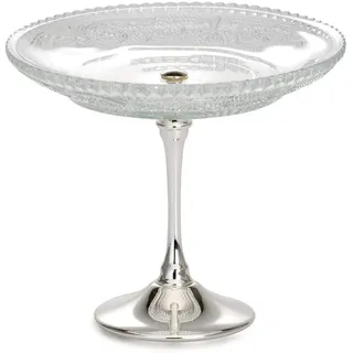 H.Bauer jun. Konfektschale Glas mit hohem versilbertem Fuß - elegante Servierschale Ø 15 cm, rund & verziert, stilvolle Glasschale für Süßigkeiten, Pralinen & Gebäck