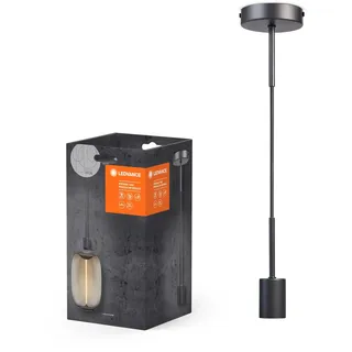 LEDVANCE Vintage Pendelleuchte, Lampe separat erhältlich, dunkelgrau, Edelstahl, ideal für Wohnräume, modernes Design, Vintage-Appeal, 2m Textilkabel, 100 mm Durchmesser