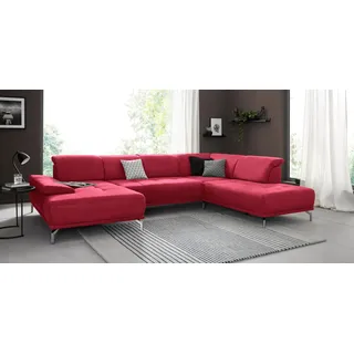 Wohnlandschaft OTTO HOME "Caluna", rot, B:334cm H:81cm T:235cm, Flachgewebe Mura: (100% Polyester);Luxus-Microfaser Vintageoptik (100% Polyester);Luxus-Mikrofaser (90% Polyester, 10% Polyamid), Sofas, Wohnlandschaft, Inkl.Sitztiefenverstellung, wahlweise mit Kopf- und Armteilverstellung