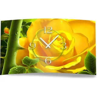gelbe Rose Designer Wanduhr modernes Wanduhren Design leise kein ticken dixtime 3D-0098 - Gelb