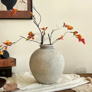 JIDOFUE Gelb Rustikale Keramikvase für Wohnzimmer,20cm Große Vase im Vintage-Stil für Esstisch 7" Weißes Grau,Hochzeit und Einweihungsgeschenk