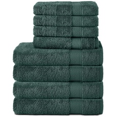 Komfortec 8er Handtuch Set aus 100% Baumwolle, 4 Badetücher 70x140 und 4 Handtücher 50x100 cm, Frottee, Weich,Groß, Dunkelgrün