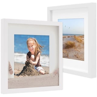 PHOTOLINI 3D-Bilderrahmen zum Befüllen 30x30 cm, Weiß, Bilderrahmen tief mit Passepartout, 2er Set Objektrahmen für Gegenstände, stabiles MDF-Holz mit Echtglas - zum Basteln und als Geschenk