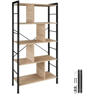 tectake Regal Charleston,inklusive Kippschutz, 75,5 x 30 x 155 cm,Industrial Holz hell, Eiche Sonoma , Holzwerkstoff , Beton Optik , Rechteckig , 30x155x75.5 cm , Wohnzimmer, Regale, Bücherregale