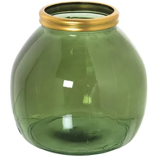 DRW Recycelte Glasvase in Grün mit Goldrand, 21 x 20 cm, Mund 10 cm