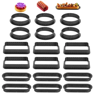 18 Stück Tartelette Förmchen Set, Perforierte ovale und Runde Törtchenformen mit Belüftungslöchern, antihaftbeschichtet und hitzebeständig, ideal zum Backen von Mousse-Torten und für selbstgemachte
