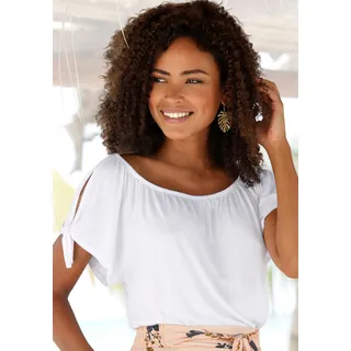 s.Oliver T-Shirt mit Schlitzen an den Ärmeln, variierbar als Carmenshirt, schulterfrei, weiß