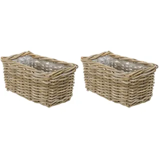 Dehner Rattan Pflanzkasten, ca. 30 x 15 x 15 cm, Rattangeflecht, grau/braun (Packung mit 2)