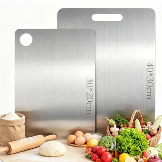 2 PCS Titan Schneidebrett Spülmaschinenfest, Multifunktional Edelstahl Schneidebrett, Beidseitige Titanium Cutting Board, Lebensmittelecht, Antibakteriell & BPA Frei,Schneidebrett Edelstahl