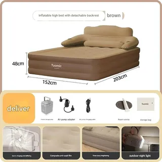 Luftmatratze - Selbstaufblasbares Campingbett - 1–2 Personen - Integrierte Pumpe - 152×203×48 cm - Tragbar Faltbar - Braun