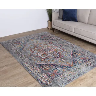 Asiatic Edits Hochflor Vintage Earth Grey Multi Indoor Teppich für Wohnzimmer, Schlafzimmer, Wintergarten, Flur, große Fläche, leicht zu reinigen, fusselfrei, 120 x 170 cm