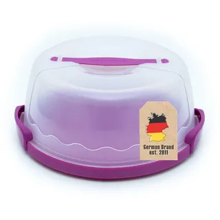 Intirilife Transportbox Behälter für Kuchen und Torten aus Kunststoff in Lila - 29.8 x 28.8 x 13.2 cm - Runder Transportbehälter Kuchenbehälter Tortenhaube mit Klickverschluss Kuchenbox mit Tragegriff
