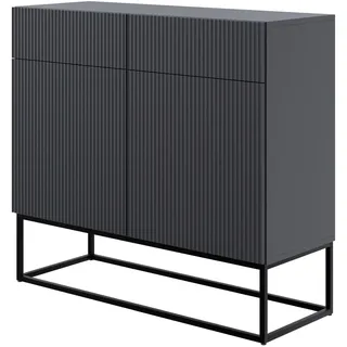 Selsey Kommode Schrank Aufbewahrungsschrank 100 cm Mit 2 Schubladen Und 2 Türen Schwarz Schwarze Beine Veldio