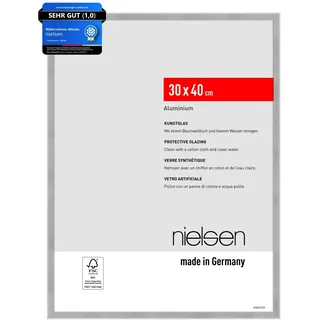 nielsen Bilderrahmen, 30 x 40 cm, Aluminium, Silber matt, Fotorahmen zum Aufhängen im Hoch- & Querformat, bruchsicheres Kunstglas, Atlanta