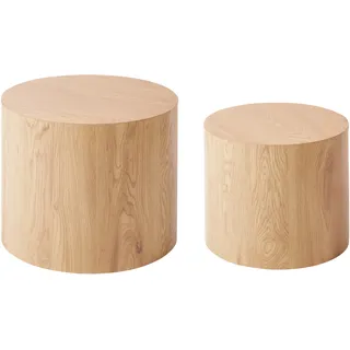 Beliani Couchtisch 2er Set Braun MDF Rund 48 x 38 cm