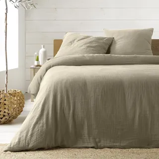 Douceur d'Intérieur Angelia 3-teiliges Bettwäsche-Set (240 x 220 cm), Sand, Baumwoll-Gaze
