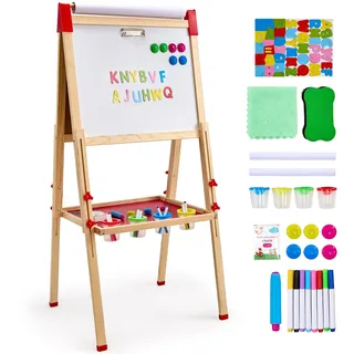 Vevor Kunststaffelei für Kinder, 3-in-1-Kunststaffelei aus Holz, mit magnetischem Whiteboard, Kreidetafel und Papierrolle, verstellbares stehendes Zeichenbrett mit Malzubehör für Kinder ab 3 Jahren