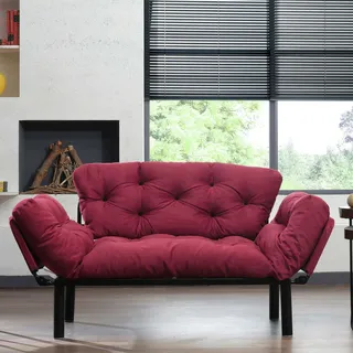 Dmora Schlafsofa 2-Sitzer Zeeusis 155x70 cm Rot, Stauraum