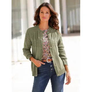 Strickjacke INSPIRATIONEN, Damen, Gr. 52, grün (oliv, meliert), 50% Baumwolle, 50% Polyacryl, meliert, Strickjacken Strickjacke