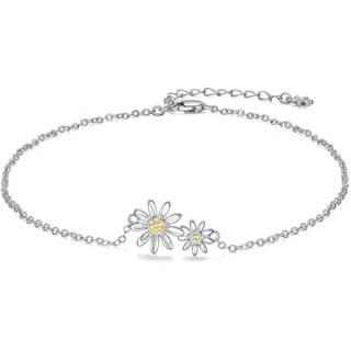 YAFEINI Gänseblümchen Fußkettchen für Damen Silber 925 Gänseblümchen Fußkettchen Verstellbare Fußkette Boho Schmuck Geschenke für Mädchen (Gänseblümchen Armbänder)