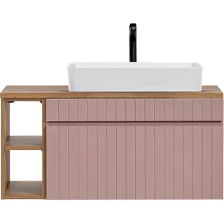 Waschtischunterschrank 100 cm, Regal, Aufsatzwaschbecken IRAKLIO-56-ROSE rosa Eiche Nb., B/H/T ca. 100,4/59,5/46 cm - Pink