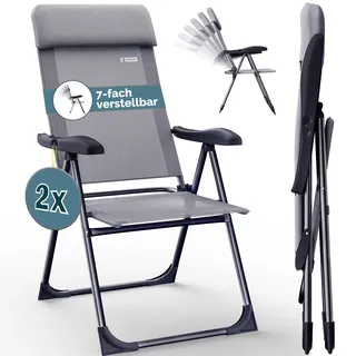 Gartenstuhl klappbar 2er-Set Grau Alu Hochlehner verstellbar