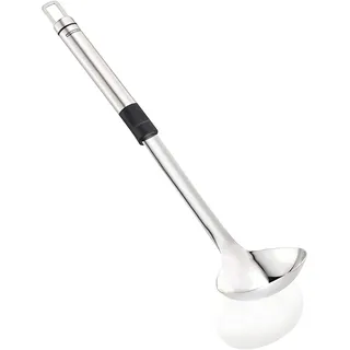 Leifheit Schöpflöffel 33 cm ProLine-Serie, Suppenkelle aus rostfreiem Edelstahl, hochwertiges Design, Schöpfkelle mit ovalem Griff und praktischer Aufhängeöse, Soßenlöffel, Kochlöffel, silber