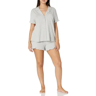 Amazon Essentials Damen Pyjama-Set Aus Baumwollmodal Mit Paspelierung Und Gekerbtem Kragen, Bequeme Loungewear (In Übergröße Erhältlich)